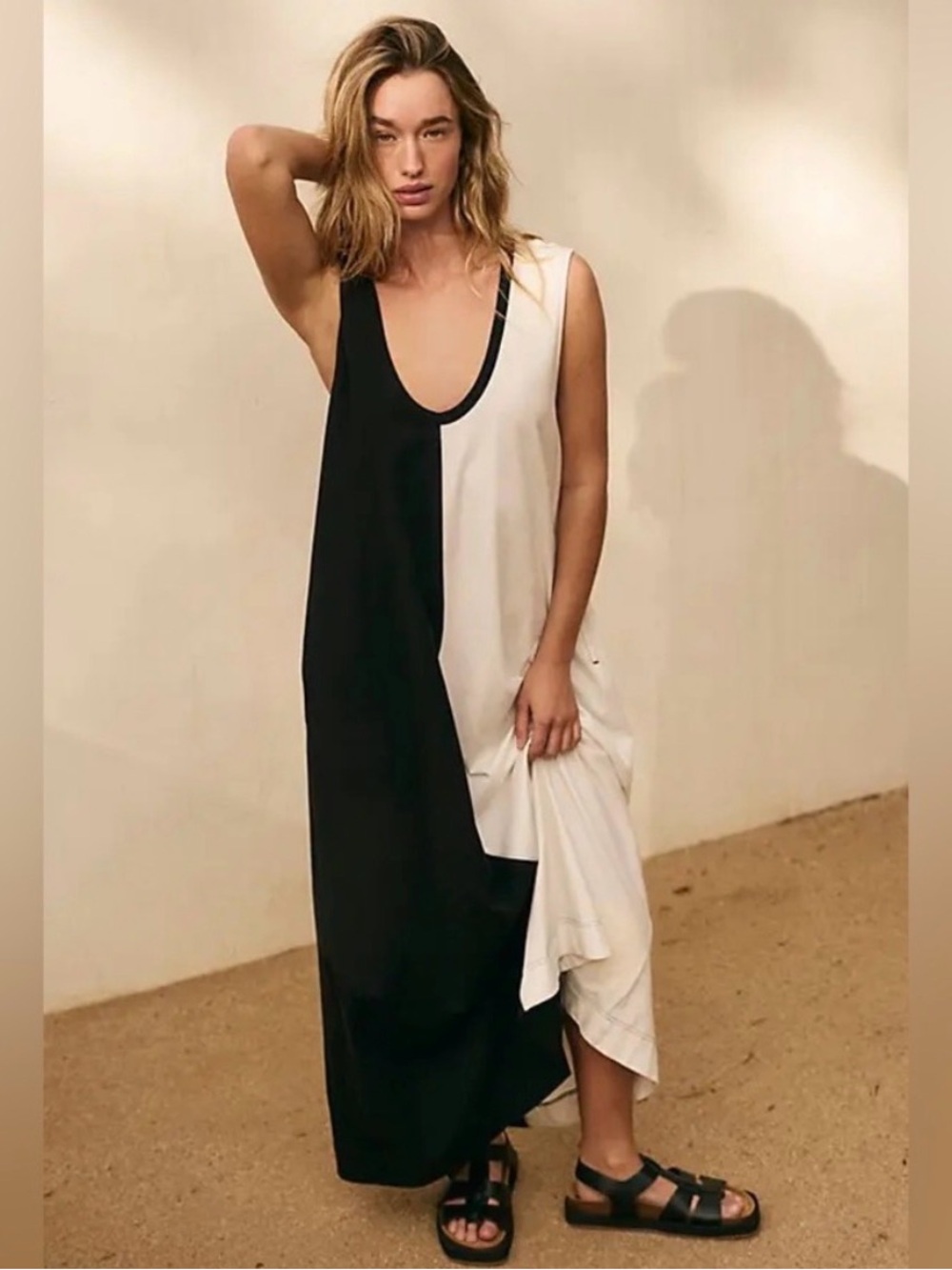 Free People Black and White Colorblock Maxi Dress